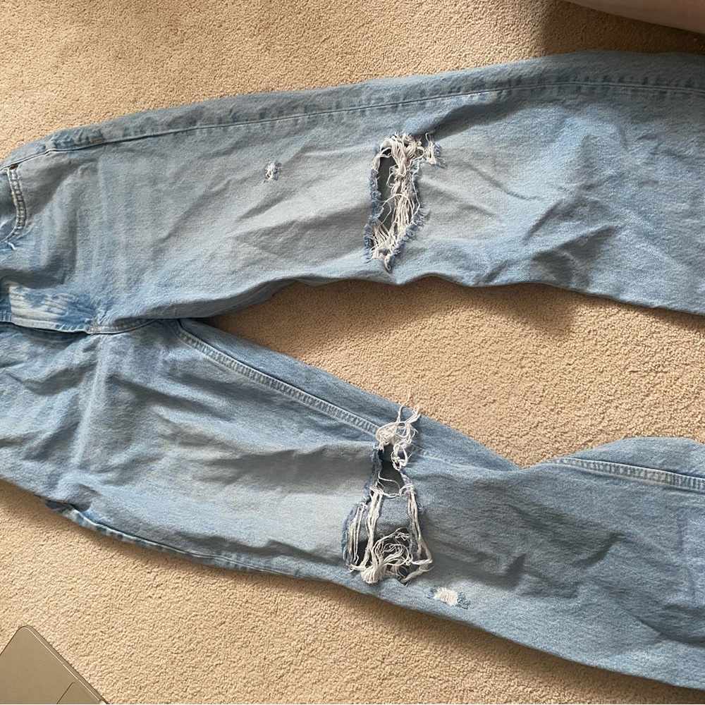 zara wide leg high rise ripped jeans